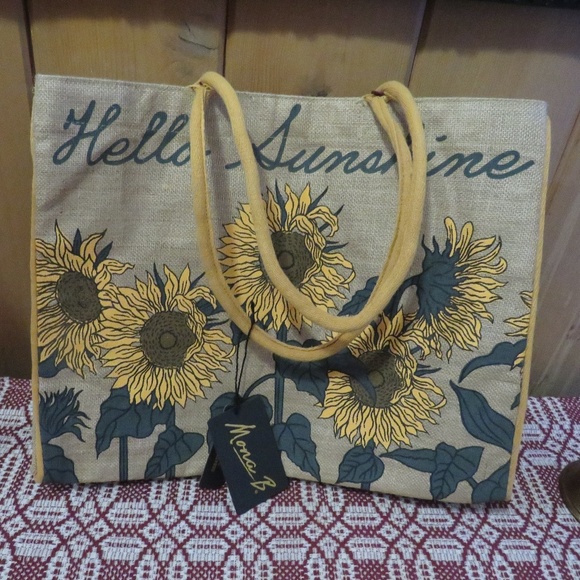NWT Mona B Hello Sunshine Burlap Bag - Picture 2 of 6